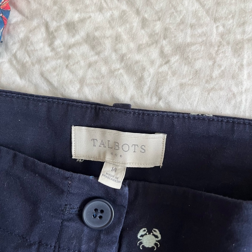 Talbots Navy Chino Pants with Blue and White Embroidery and matching Cardigan - Picture 5 of 9